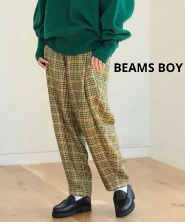 BEAMS BOY 빔즈 보이 원 플리츠 폴리에스테르 테이퍼드 팬츠