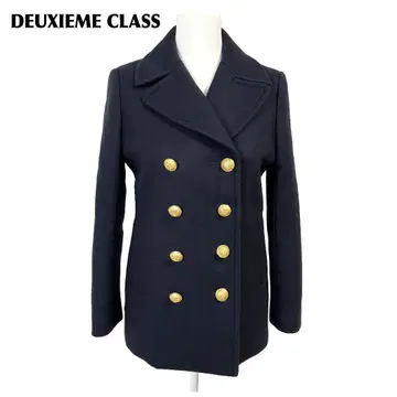 새상품급 DEUXIEME CLASS 울 코트 더블 36 네이비 골드 버튼