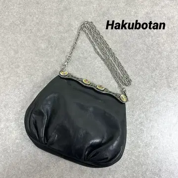 Hakubotan 화이트 긴자 숄더백 가죽 블랙 서양