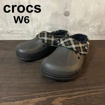 미사용품 crocs W6 체크 무늬 보아 샌들