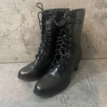 [ 워크 부츠 ] 고품질 가죽 블랙 22.5 여성용 사이드 지퍼