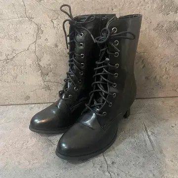 [ 워크 부츠 ] 고품질 가죽 블랙 22.5 여성용 사이드 지퍼