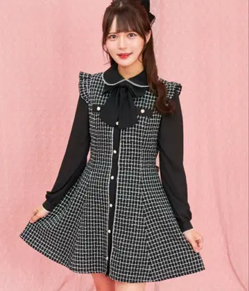 시크릿 허니 바이컬러 트위드 긴팔 원피스