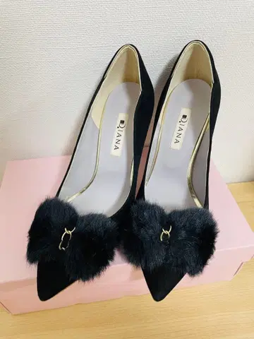 DIANA 블랙 퍼 하이힐 24.5cm