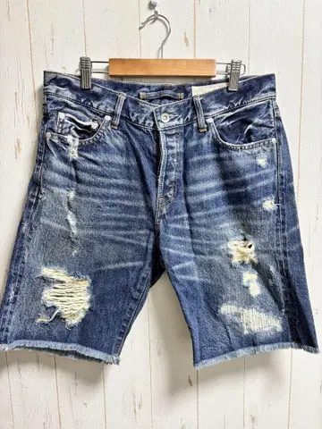레어 goa 데미지 하프 데님 빅 사이즈 버튼 플라이