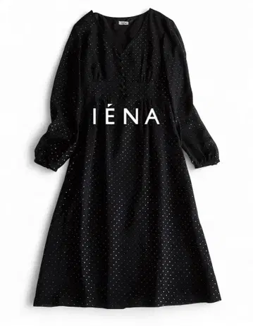 이에나 IENA 자잘하게 빛나는 골드 도트 V넥 플레어 롱 원피스 블랙