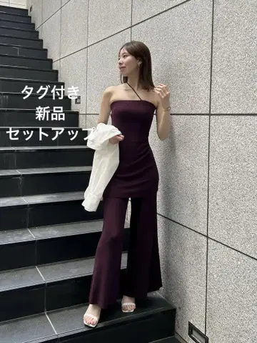 택 포함 새상품 아뉴앙스 내로우 니트 셋업 버건디 보르도