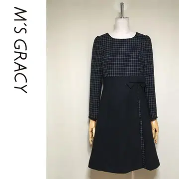 [새상품급] 엠즈 그레이시 격자 체크 절개 리본 랩 스타일 원피스 38