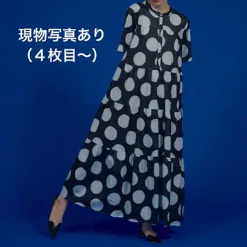 manana suerte 롱 원피스 도트 도트 올 패턴 블랙 블랙