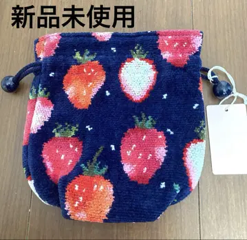 미사용 새상품 페이러라브라리 스트로베리 도트 복조리 파우치 네이비