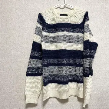 로즈버드 스웨터 니트 남성용 L 화이트 블루 보더