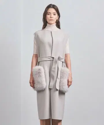 UNITED ARROWS 리버 노카라 인조 모피 포켓 베스트