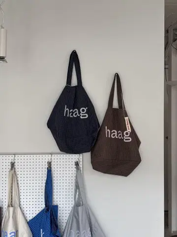 haag 토트백 신색 네이비 체크