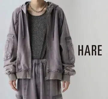 [ 새상품급 ] HARE 피그먼트 더블 포켓ZIP 후드티 퍼플 S