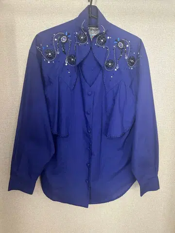 웨스턴 셔츠 비쥬 스톤 파랑 블루 레트로 빈티지 반짝이