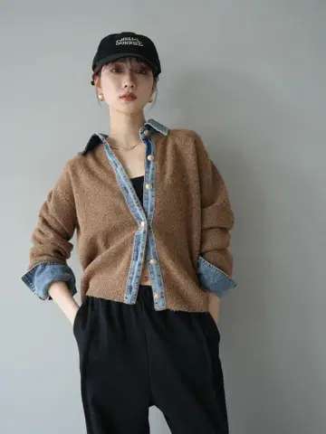 데님 옷깃 버튼 니트 가디건