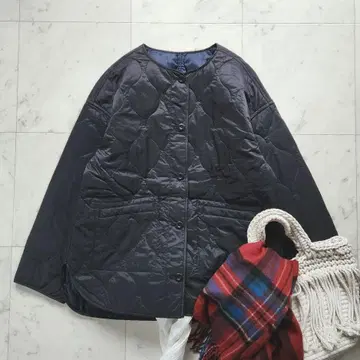 새상품급 그린라벨 퀼팅 자켓 블랙 노카라 발수 가공 루즈핏