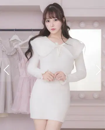 pium 퍼 칼라 마쉬멜로우 니트 원피스 화이트