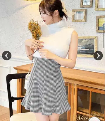 미셸 마카롱 프릴 슬림 레그 하운드투스 체크 패턴 스커트
