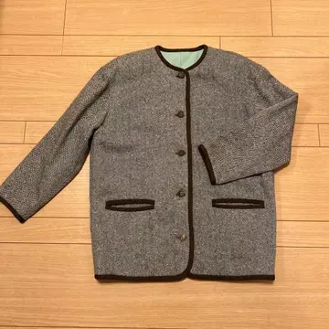 헤링본 무늬 노카라 트위드 자켓