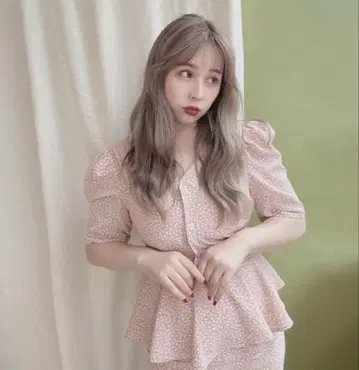 PUI 페플럼 원피스 미니 꽃무늬 핑크