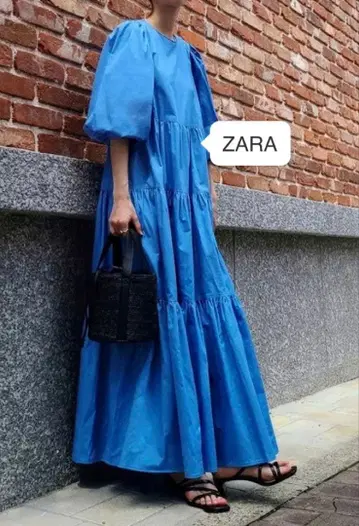 ZARA 티어드 맥시 원피스 블루
