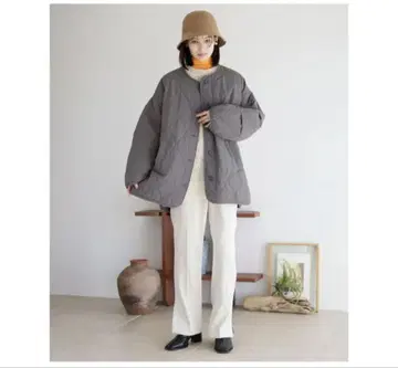 로리즈팜 퀼팅 블루종 그레이
