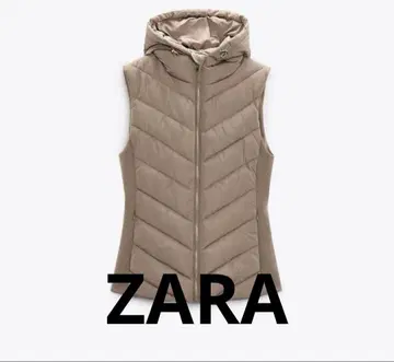 ZARA 후디드 퀼팅 베스트 다운 베스트 베이지 S