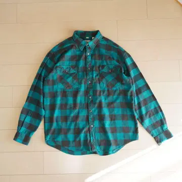 90s 유로 빈티지 블록 체크 코튼 터널 XL