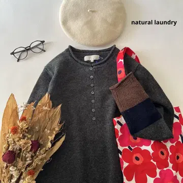 b1389*새상품 내추럴 랜드리 울 100 하프 버튼 니트