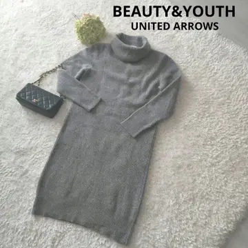 BEAUTY&YOUTH 그레이 터틀넥 니트 원피스