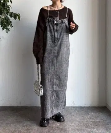 DouDou 그레이 데님 점프스커트