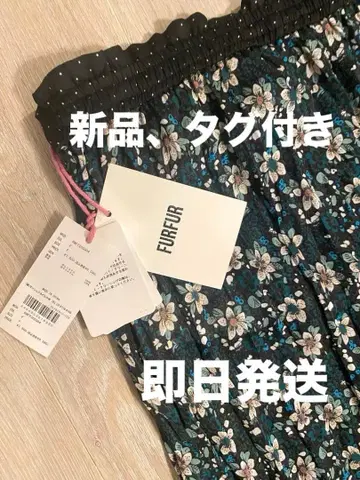 FURFUR 다크 그린 미니 꽃무늬 와이드 팬츠