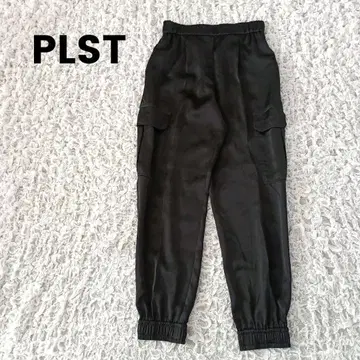 새상품급 플라스테 트리아세테이트 블랙 카고 팬츠 허리밴딩 새틴
