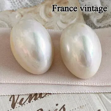 프랑스 빈티지 오로라 펄 타원형 귀찌