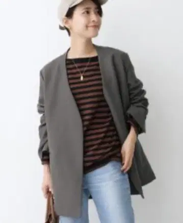 캐주얼 노카라 자켓 그레이