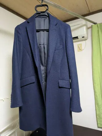네이비 헤링본 체스터 코트