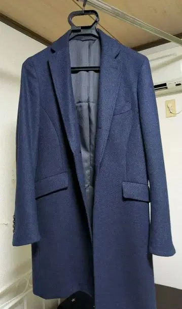 네이비 헤링본 체스터 코트