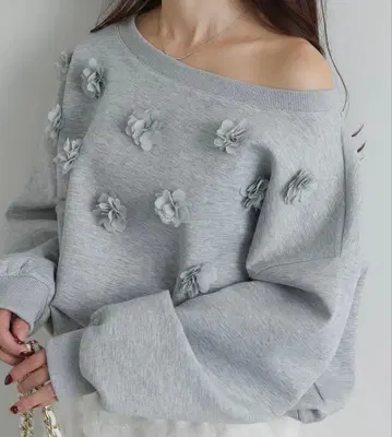 플라워 모티브 종이상자 풀오버 그레이 라 부티크 모자 꽁지