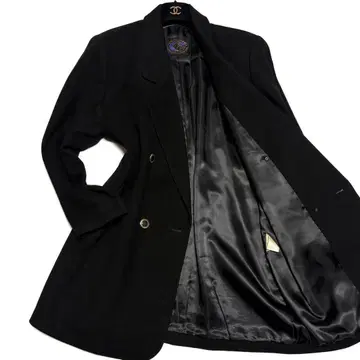 더블 브레스트 캐시미어 하프 코트 체스터 코트 골드 버튼 블랙