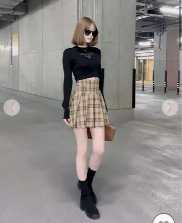 허리 코르셋 스커트 체크