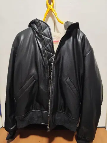 MOUSSY 후드 부착 가죽 자켓 블랙