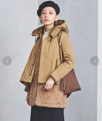 새상품급 THE RERACS 후드 부착 모즈 코트 카멜