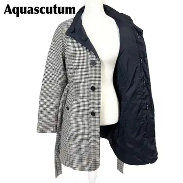 [새상품급] Aquascutum 리버서블 다운 코트 8 체크 네이비