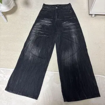 블랙 데미지 와이드 데님 팬츠