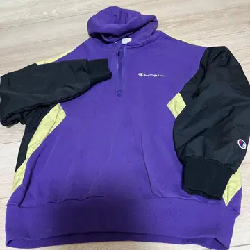Champion 여성 L 하프 집업 후드티 보라색/블랙/노랑