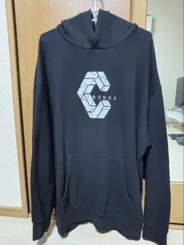 CRONOS 블랙 후드 부착 후드티 L 사이즈