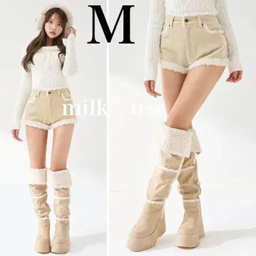 택 포함 새상품 다리치 포인트 보아 코듀로이 숏팬츠 아이보리 M