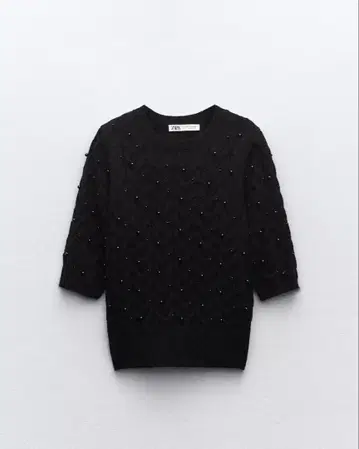 ZARA 페이크 진주 니트 스웨터 블랙 S 사이즈