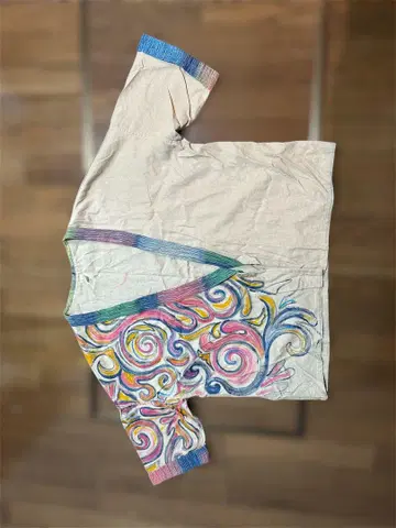 컬러풀 스와르 디자인 반팔 상의 키르기스 핸드메이드 중앙아시아